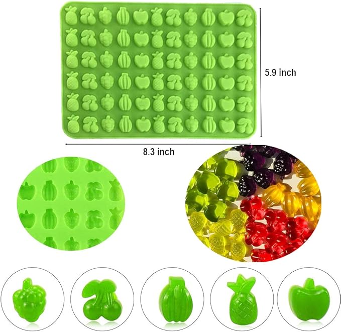 Vpqnee 3 Pack Mini Silicone Gummy Candy Chocolate Molds Contains Small Hearts, Fruits, Marine Animal Shapes and 2 Droppers for Making Gummy, Candy, Chocolate and Small Ice Cubes