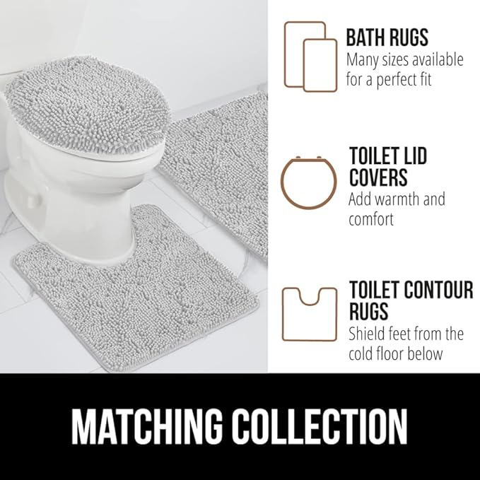 GORILLA GRIP Bath Rug Mat 60x17, Soft Absorbent Chenille, Quick Dry Microfiber Mats, Rubber Backing Washable Shower Floor Rugs, Bathmat Runner, US Designed Bathroom Home Decor Accessories Light Gray