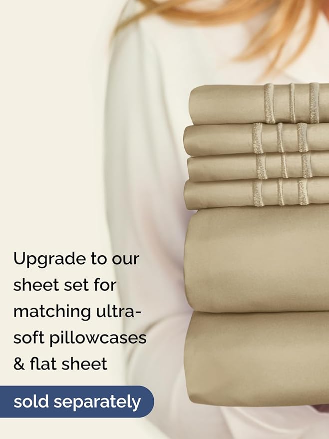 Extra Deep Twin XL Fitted Sheet - Hotel Luxury Single Fitted Sheet Only - Easily Fits 18 inch to 24 inch Mattress - Ultra Soft, Wrinkle & Fade Free w/Extra Deep Pockets - Breathable & Comfy - Beige