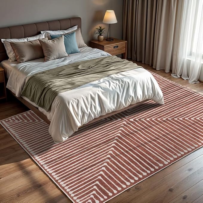 GLN Rugs Contemporary Collection - Machine Washable Area Rug, Contemporary Washable, Non Slip, Low Pile Chenille Rug, Living Room, Bedroom, Kitchen Rug (8' x 10' Beige Orange)