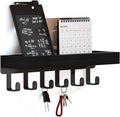SWTYMIKI Key Holder Wall Mount - Wooden Key Hooks for Wall with Mail Organizer & 6 Hooks, 2 Installation Ways Key Hanger, Key Rack with Shelf for Entryway Living Room Bedroom Office Home Decor Black
