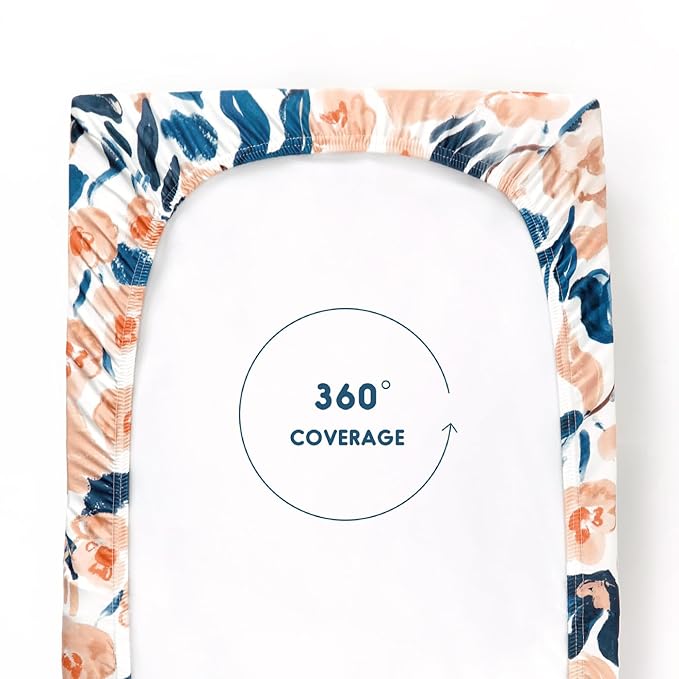 GRSSDER Stretch Ultra Soft Jersey Knit Changing Pad Cover Set 2 Pack, Change Table Pad Covers Fit 32"/34" x 16" Pads Safe and Snug, Beautiful Blush Floral Print for Girls