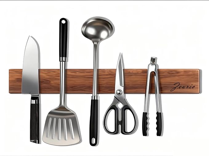 Zeuric 16 Inch Acacia Wood Magnetic Knife Holder Wall Mount - Heavy Duty Knife Magnet Strip for Refrigerator, Kitchen Cabinet & Countertop Storage