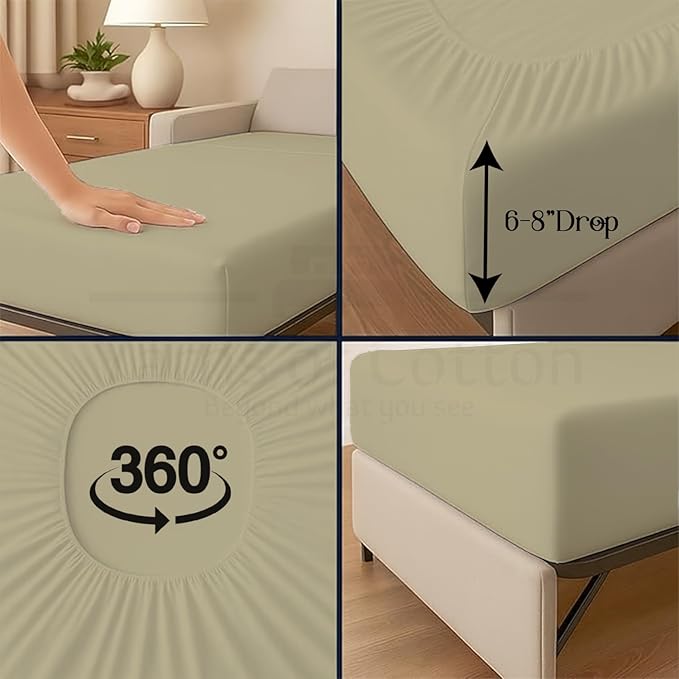 Sleeper Sofa 4 Piece Bed Sheet Set Premium Quality 100% Cotton 500 Thread Count, Smooth & Super Soft Sateen Weave, Extra Soft Bed Sheets, Wrinkle Free, 6 Inch Deep Pocket (Twin, Beige)