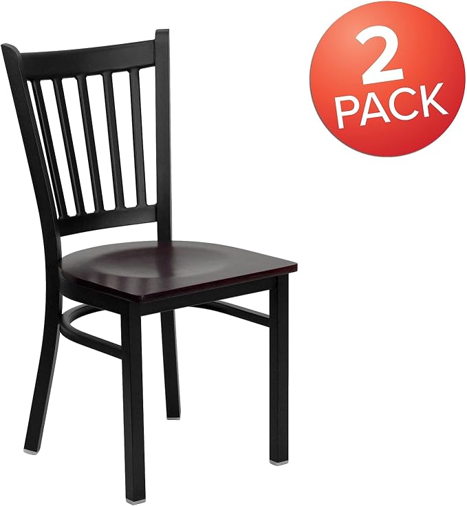 Flash Furniture 2 Pk. HERCULES Series Black Vertical Back Metal Restaurant Chair