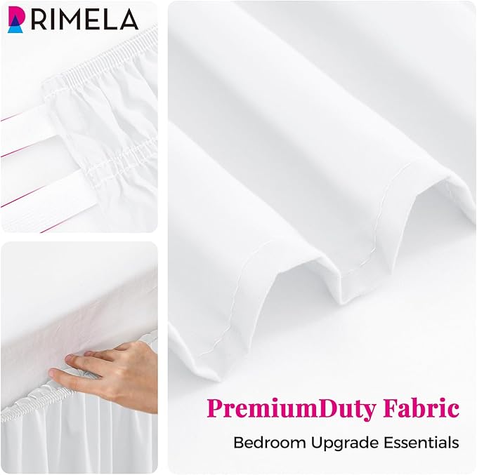 RIMELA Bed Skirt Full Size Moon White 15 Inch Drop, Wrap Around Elastic Bedskirt, Dust Ruffle for Adjustable Bed Base Soft Durable Fabric Machine Washable Easy to Install Bed Skirts