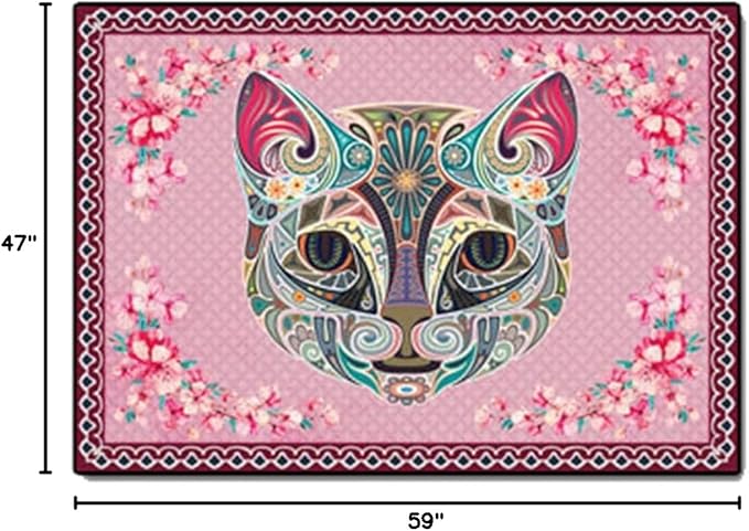 Cartoon Animal Pattern Area Rug Cute Cat Luxury Floral Decor for Carpet Farmhouse Bedroom Living Room Rugs Bathroom Kitchen Runner Mat Indoor Outdoor Non Slip Doormat 4' X 5'