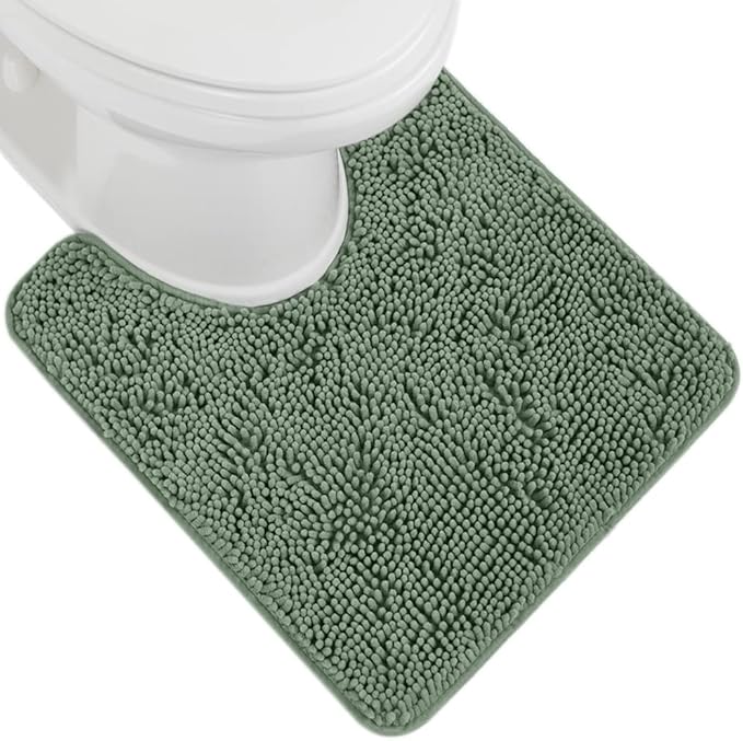 GORILLA GRIP Plush Absorbent Shaggy Chenille Bath Rug Mat for Oval Toilet Base with Rubber Backing, Machine Washable Rugs, Soft Microfiber Contour Mats for Toilets, Bathroom Decor, Sage