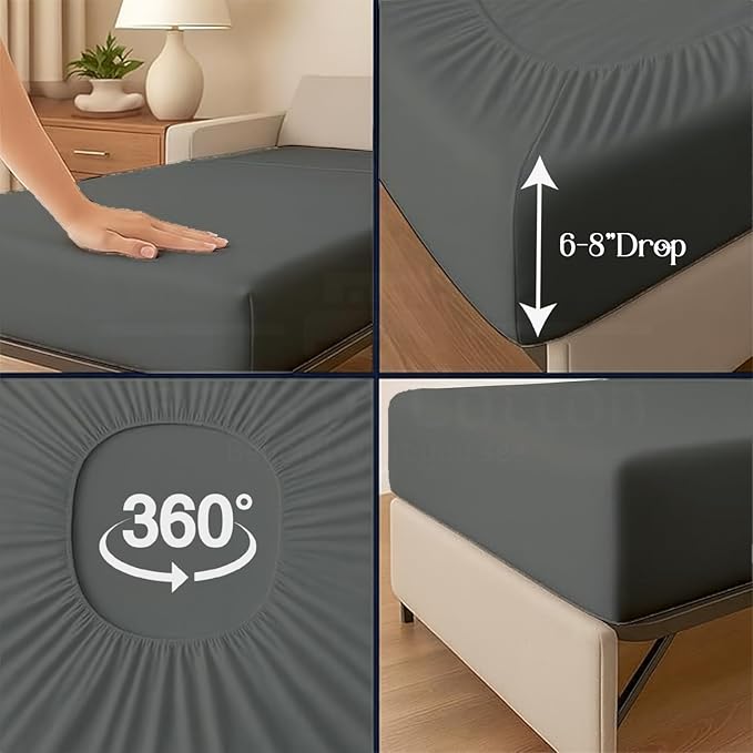 Sleeper Sofa 4 Piece Bed Sheet Set Premium Quality 100% Cotton 500 Thread Count, Smooth & Super Soft Sateen Weave, Extra Soft Bed Sheets, Wrinkle Free, 4 Inch Deep Pocket (Full, Dark Grey)