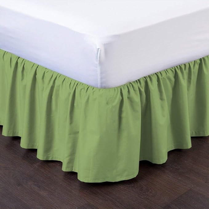 Ruffled Bed Skirt (Twin, Sage) 18 Inch Drop Dust Ruffle with Platform, 100% Cotton 600 Thread Count Fabric, Gathered Styling, Available in All Bed Sizes and 23 Colors - Bedskirt