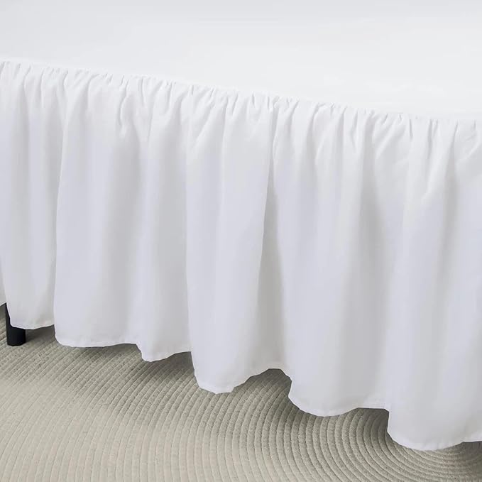 Bed Skirt Twin Size Ruffled Bed Skirt with Split Corners, 15 Inch Drop Dust Ruffle Bed Skirts with Platform, White
