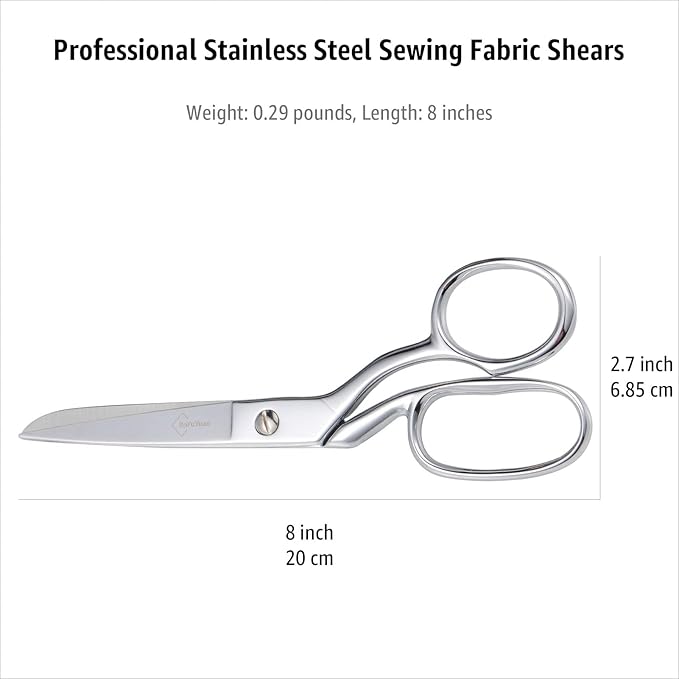 BoFuYuan Professional Stainless Steel Fabric Scissors 8-Inch Chrome Silver