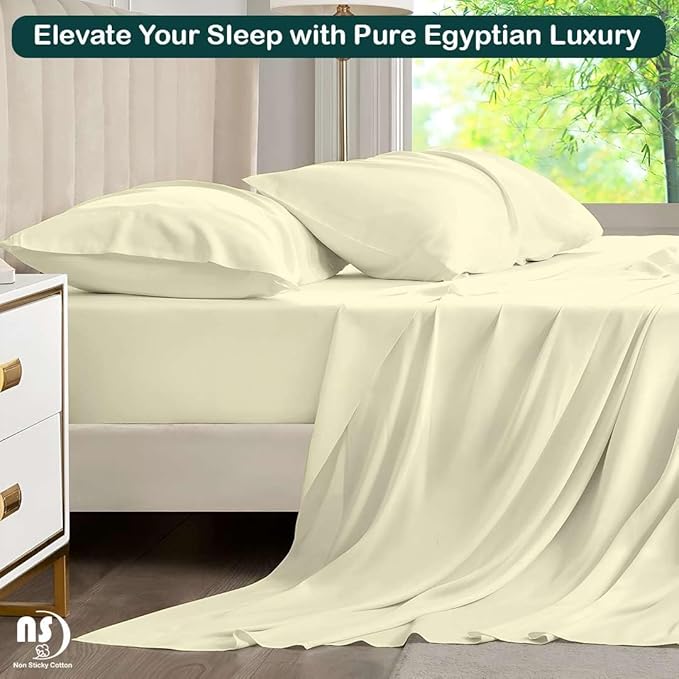 NON Sticky cotton Twin Size Sleeper Sofa Sheets, 4 Piece Egyptian Cotton Bed Sheet Set for Sofa Bed, 7" Deep Pocket for Pull Out Couch Mattress, 39" x 75", Ivory Solid, Soft & Breathable