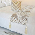 The HomeCentric King/Queen/Twin Ivory Luxury CA King 86"x18" Bed Runner with One Pillow Cover, Bead Hand Embroidery Bed Scarf on Jacquard Fabric - Clarissa Serene