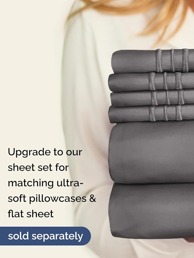 Extra Deep Twin XL Fitted Sheet - Hotel Luxury Single Fitted Sheet Only - Easily Fits 18 inch to 24 inch Mattress - Ultra Soft, Wrinkle Free with Extra Deep Pockets - Breathable & Comfy - Dark Grey