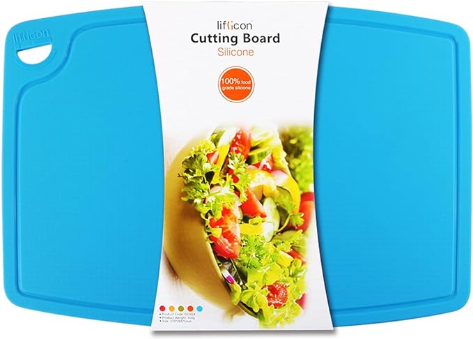 Liflicon Extra Large Thick Silicone Cutting Boards for Kitchen 14.6'' x 10.43'' Flexible Cutting Chopping Boards/Mats Non-slip Deep Drip Juice Groove, Dishwasher Safe-Blue