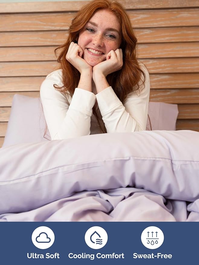 Extra Deep Pocket Cal King Sheets - 4 Piece Breathable & Cooling Bed Sheets - Hotel Luxury Bed Sheet Set - Soft, Wrinkle Free & Comfy - Easily Fits Extra Deep Mattresses - Light Lavender Sheets Set