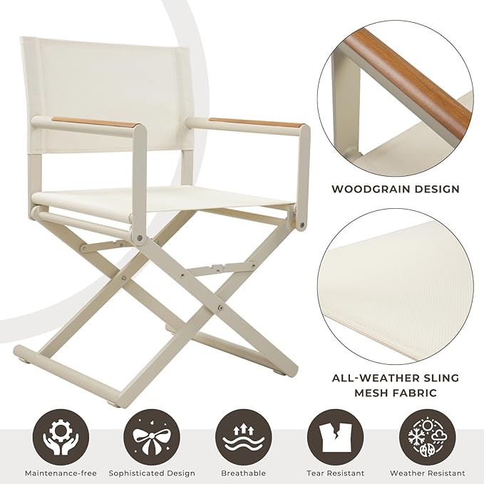 Grand patio 16-Piece Outdoor Dining Set, 14 Extra-Wide Folding Chairs & 2 Rectangle Expandable Table, Sling Mesh Patio Chairs with Wood Grain Table for Yard, Poolside, Deck, Apricot