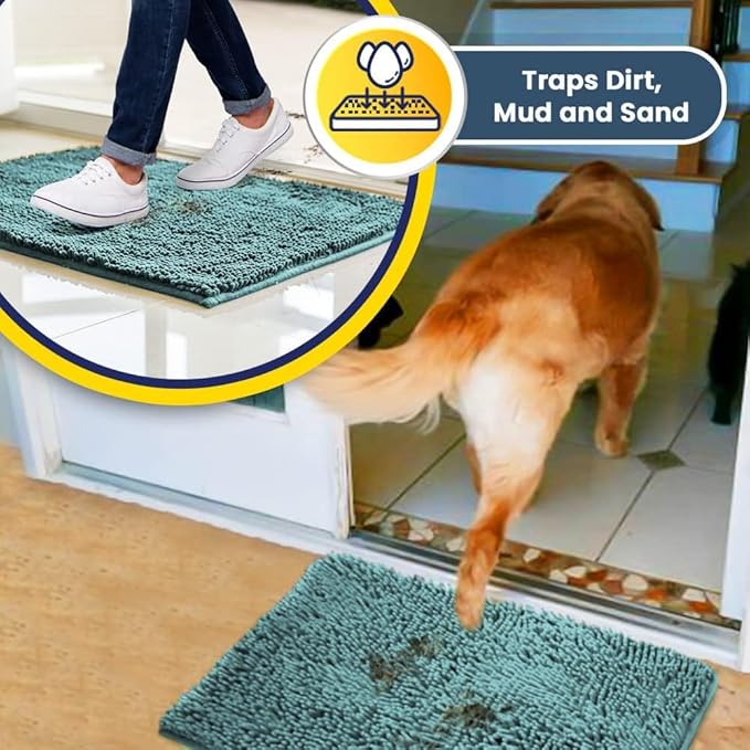 Muddy Mat® Original Dog Door Mat for Muddy Paws, Super Absorbent Microfiber, Non-Slip Washable Pet Rug, Quick Dry Chenille Entryway Carpet, Machine Washable Indoor Outdoor mat, Seafoam Green 48"x60"