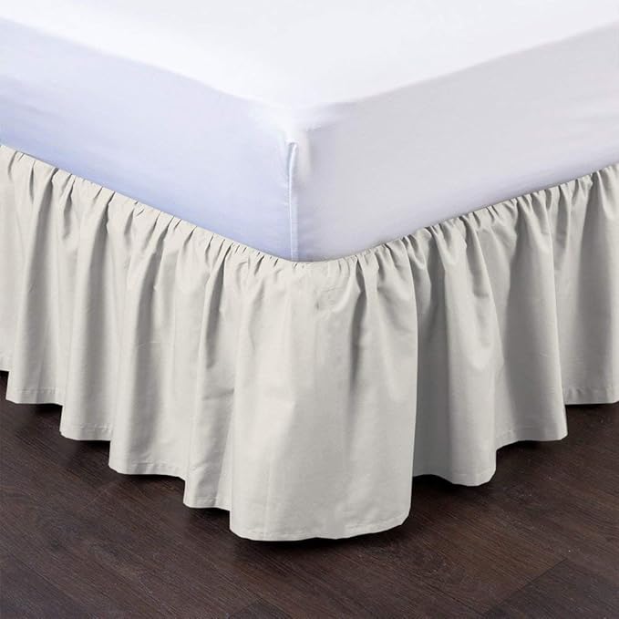 Ruffled Bed Skirt (Cal King, Ivory) 18 Inch Drop Dust Ruffle with Platform, 100% Cotton 600 Thread Count Fabric, Gathered Styling, Available in All Bed Sizes and 23 Colors - Bedskirt