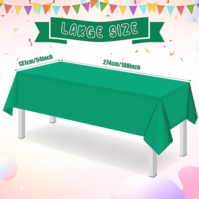 16 Pack Green Plastic Tablecloth for Rectangle Tables, Premium Decorative Green Disposable Table Cloths for Parties, Rectangle Party Table Cover for Birthday Anniversary Graduation Picnic, 54x108 Inch