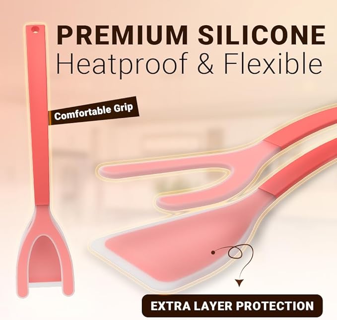 ZONZEST Silicone Egg Flipper Spatula Tongs (Set of 1) – Non-Stick 2-in-1 Grip & Flip Kitchen Tongs for Pancakes, Fish, Eggs, and More – Heat Resistant Cooking Tool (Red)