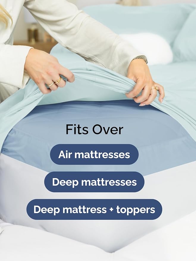 Extra Deep Pocket King Sheets - 4 Piece Breathable & Cooling Bed Sheets - Hotel Luxury Bed Sheet Set - Soft, Wrinkle Free & Comfy - Easily Fits Extra Deep Mattresses - Deep Pocket Ice Blue Sheets Set