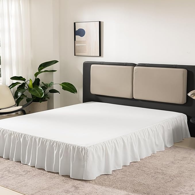 Ivory Bed Skirt Full Size Ruffled Bed Skirt with Split Corners, Full Bed Skirt 18 Inch Drop, Full Size Bed Skirt Ivory for Ruffled Bed Skirt with Split Corners, Bed Skirt Full Size