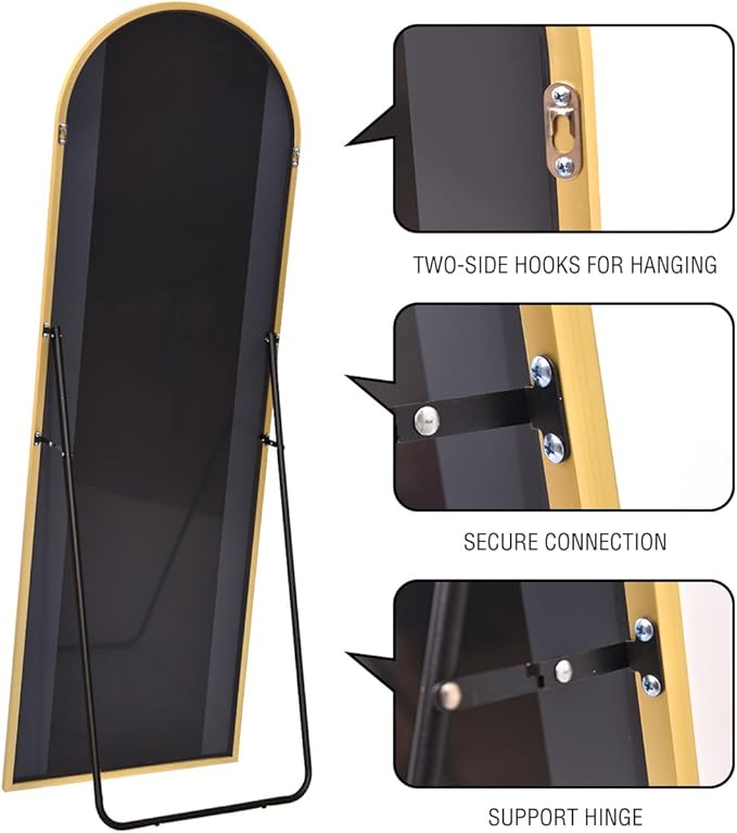ITSRG Floor Mirror, Full Length Mirror with Stand, Arched Wall Mirror, Gold Floor Mirror Freestanding, Wall Mounted Mirror for Bedroom Living Room, Gold