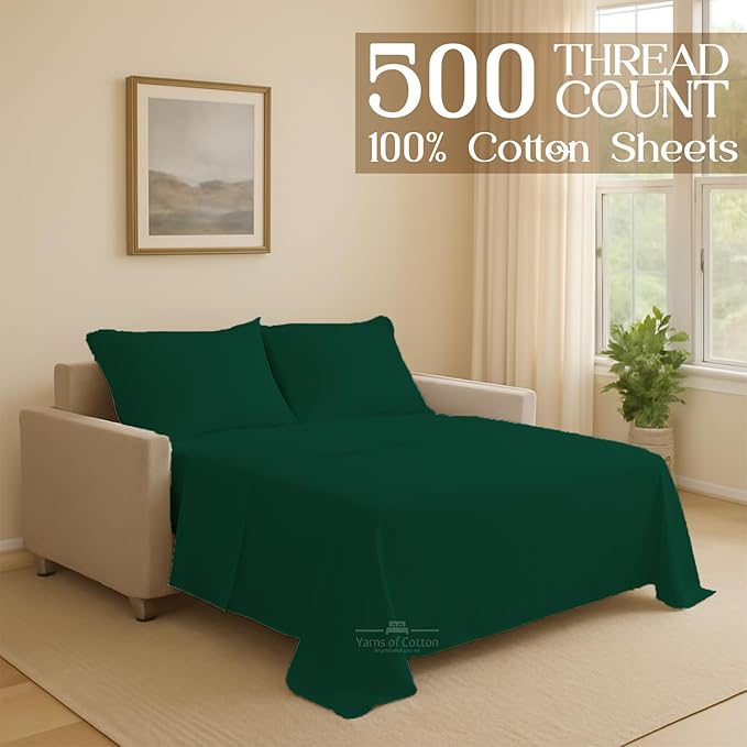 Sleeper Sofa 4 Piece Bed Sheet Set Premium Quality 100% Cotton 500 Thread Count, Smooth & Super Soft Sateen Weave, Extra Soft Bed Sheets, Wrinkle Free, 4 Inch Deep Pocket (Full, Olive)