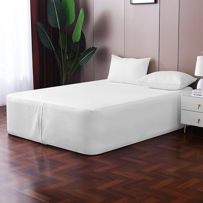 Queen Fitted Sheet for Air Mattress,with 24 Inch Extra Deep Pockets,Ultra Soft Durable Breathable Bed Sheets Cover for Inflatable Air Bed,with Pump Opening,Inflate at Any Time-White