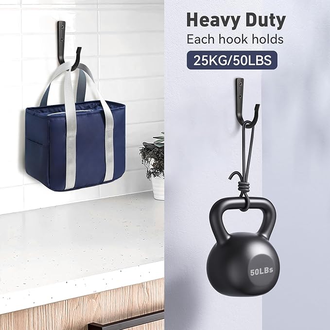 10Pcs Large Size Heavy Duty Wall Hooks, Coat Hooks, Wall Hooks for Hanging Pans, Backpacks, Coats, Garage Items (Black)