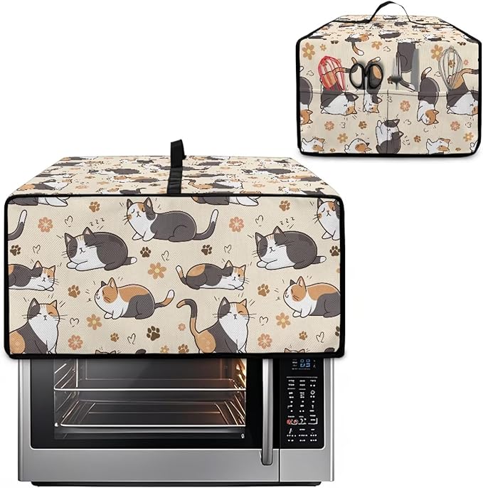 Cute Cats Paw Floral Print Microwave Oven Cover Waterproof Dust-Proof Microwave Oven Cloth Cover Polyester-Linen Fabric Small Appliance Dust Cover Case Protections Protector, S