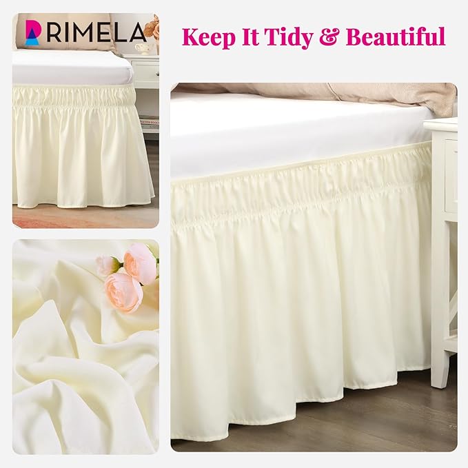 RIMELA Butter Yellow Bed Skirt Twin Size 15 Inch Drop, Elastic Bed Skirting for Bed Base and Frame, Bedding Dust Ruffle Easy to Install, Lightweight Comforter Set with Wrap Around Adjustable Bedskirt