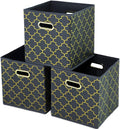 Fabric storage bins Cubes, Fabric Cube Organizer with Handle, Foldable Cube Bins for Cloth or Accessary Storage, 11x11x11, Set of 3, (Grey Gold)