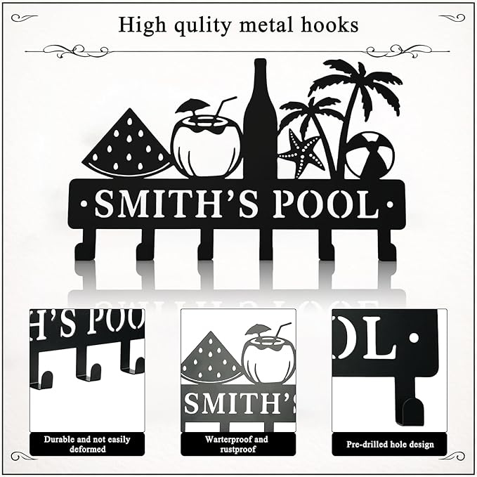 Metal Key Holder Wall Mount, Coastal Tropical Key Rack Hooks, Beach Pool Sunset Wall Art Organizer for Entryway, Kitchen, Hallway, Garage, Farmhouse Home Decor & Housewarming Gift (Pool Party)