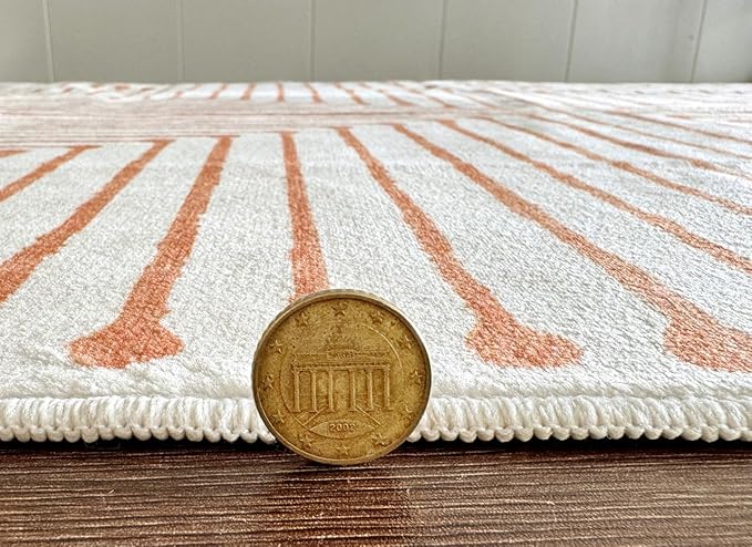 GLN Rugs Contemporary Collection - Machine Washable Area Rug, Contemporary Washable, Non Slip, Low Pile Chenille Rug, Living Room, Bedroom, Kitchen Rug (5'3" Round Orange Beige)