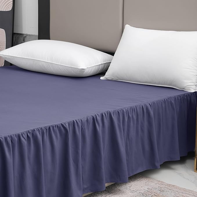 Bed Skirt Full Size Ruffled Bed Skirt with Split Corners, 16Inch Drop Dust Ruffle Bed Skirts with Platform, Navy Blue