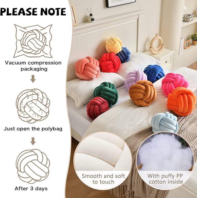 Decorative Throw Knot Pillow Ball for Home Chair Sofa Couch Bed Aesthetic Round Velvet Knotted Pillow Cushion (Dark Grey, 8 inches)