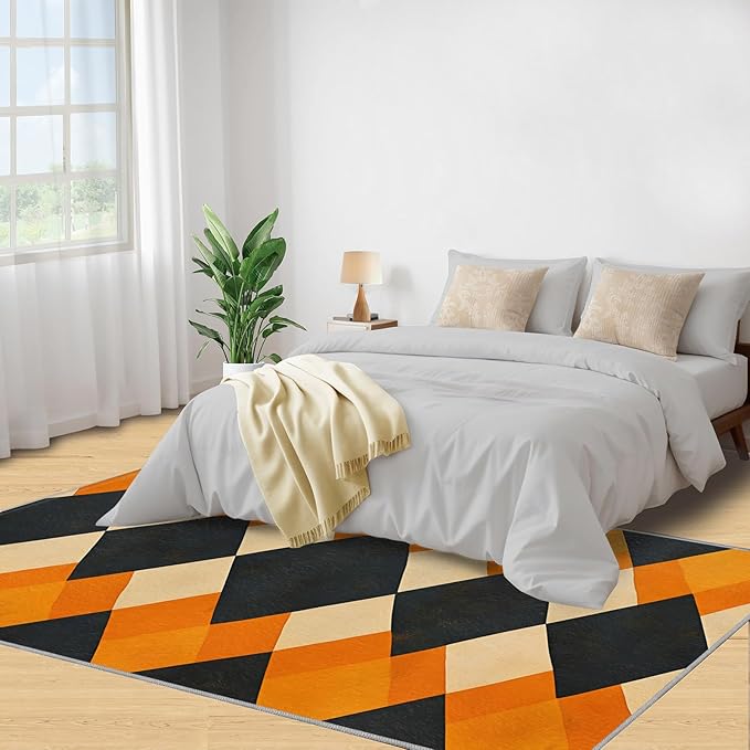 4x5 Geometric Indoor Outdoor Rug - Diamond Shape Pattern Bedside Rug, Modern Minimalism Washable Entry Way Rugs Kids Carpet for Inside House Playroom Living Room End Table Nursery