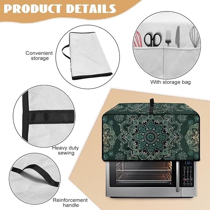 Green Boho Mandala Floral Print Microwave Oven Cover Dust-Proof Microwave Oven Grill Cover Protector Universal Waterproof Kitchen Appliance Protector Dirt and Fingerprint Protection, S