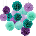 Teal-Purple Party-Decorations Paper Flowers Lanterns - 15PCS Lavender Girl Mermaid-Birthday Tissue Pom Poms Streamers,Baby Bridal Shower Wedding Classroom Hanging Supplies Decor Hugfond