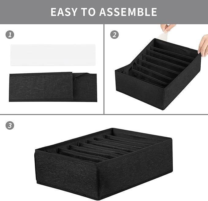 Qozary 4 Pack Drawer Organizers for Clothing, 8 Grids Foldable Closet Organizers and Storage Bins for Bedroom, Dresser Organizer Boxes for Thin T-shirts, Tank Tops
