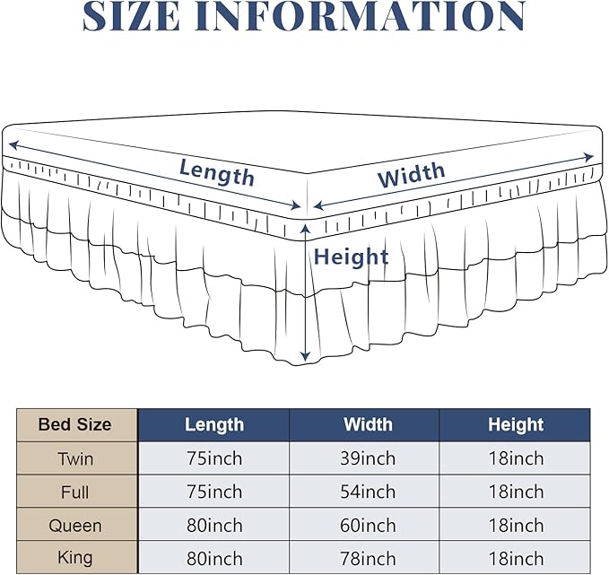 King Bed Skirt, Double-Layered Ruffled Eyelet Bed Skirt, Wrap-Around Elastic Dust Ruffle King Size with Gathered Styling and Embroidered Details, 18" Drop Length (White)