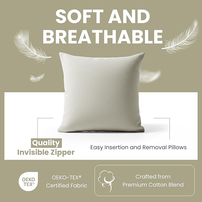 Haven & Glow Decorative Throw Pillow Cover – Square Cushion Case with Zipper | Modern Sofa, Couch & Bed Accent Pillow Covers for Living Room, Bedroom & Home Decor | 18 x 18 inches – Silver Blue – 2 Pc