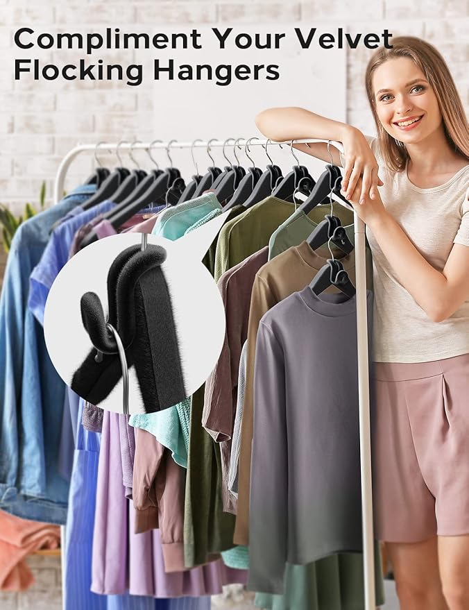 Velvet Clothes Hanger Connector Hooks[Non-Slip Velvet Coating Flocking] Hanger Hooks Space Saver Hanger Extender Hooks Hanger Clips Felt Space Saving Clothes Hanger Connector Hooks for Clothes Black