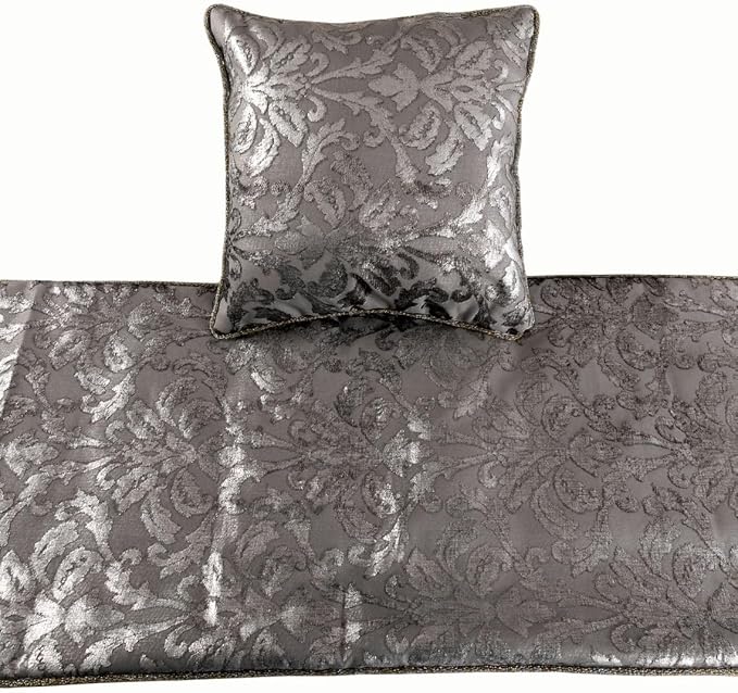 The HomeCentric Silver Bed Runner Without Pillow Cover, King Size 90"x18" Decorative Bed Runner, Silver & Grey Velvet Bed Scarf in Foil Velvet Bead Border - Silver Glitterati