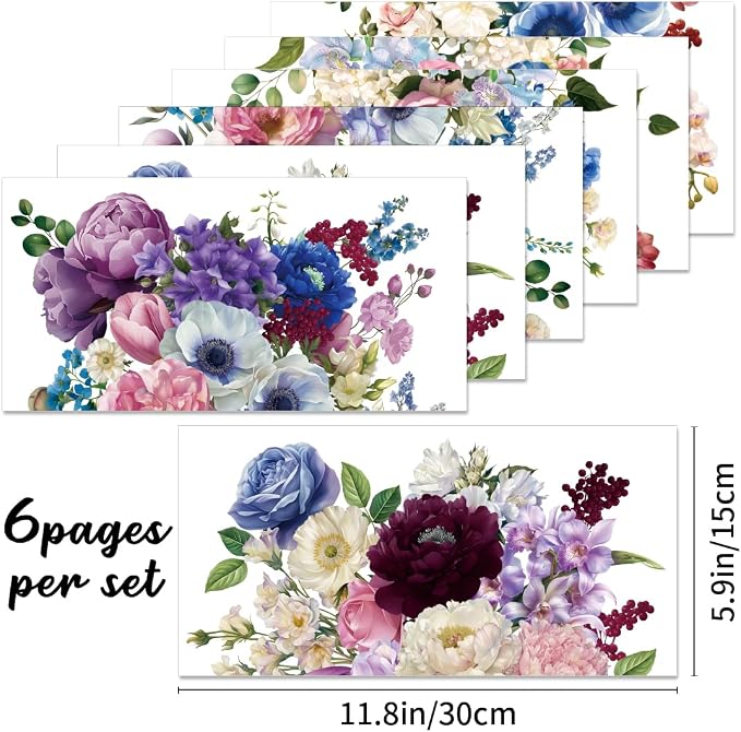 6 Sheets Watercolor Flower Rub on Transfers