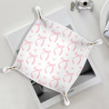 Pink Coquette Bow Leather Jewelry Valet Tray, Bow Themed Gifts PU Leather Catchall Beside Caddy Nightstand Organizer Tray for Jewelry Rings Watches Keys and Accessories, 7.8x7.8inch