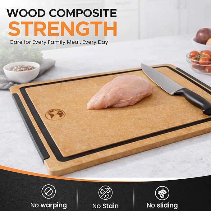 Earth’s Dreams Composite Wood Cutting Board 17” x 12” – Extra Large, Non-Toxic, Dishwasher Safe, Knife-Friendly, Heavy-Duty Kitchen & Charcuterie Board (Tan/Black)